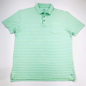 Peter Millar Seaside Wash Polo Shirt S/S Green Blue Striped Men's Size Large